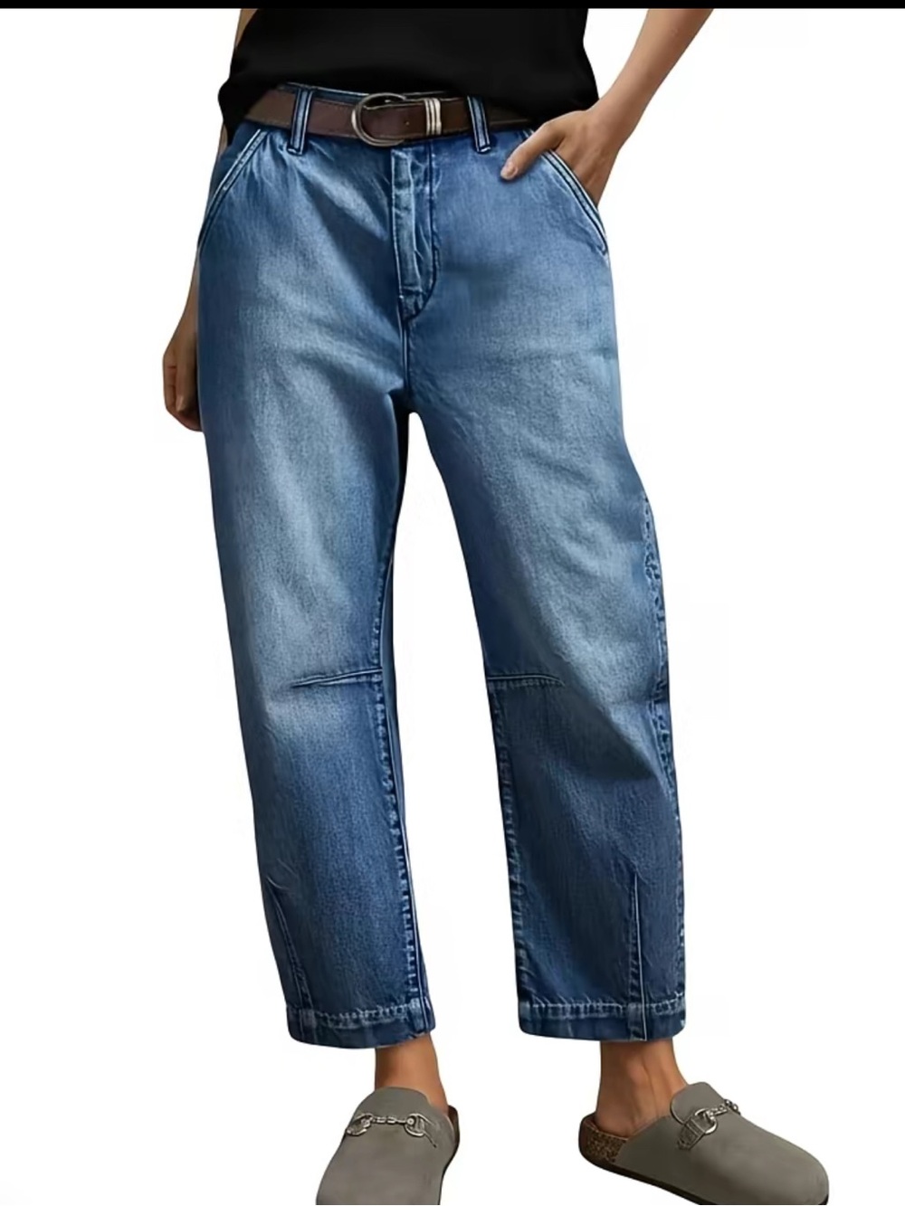 Flamingals NWT High Rise Barrel Leg Crop Jeans Medium Blue Size S